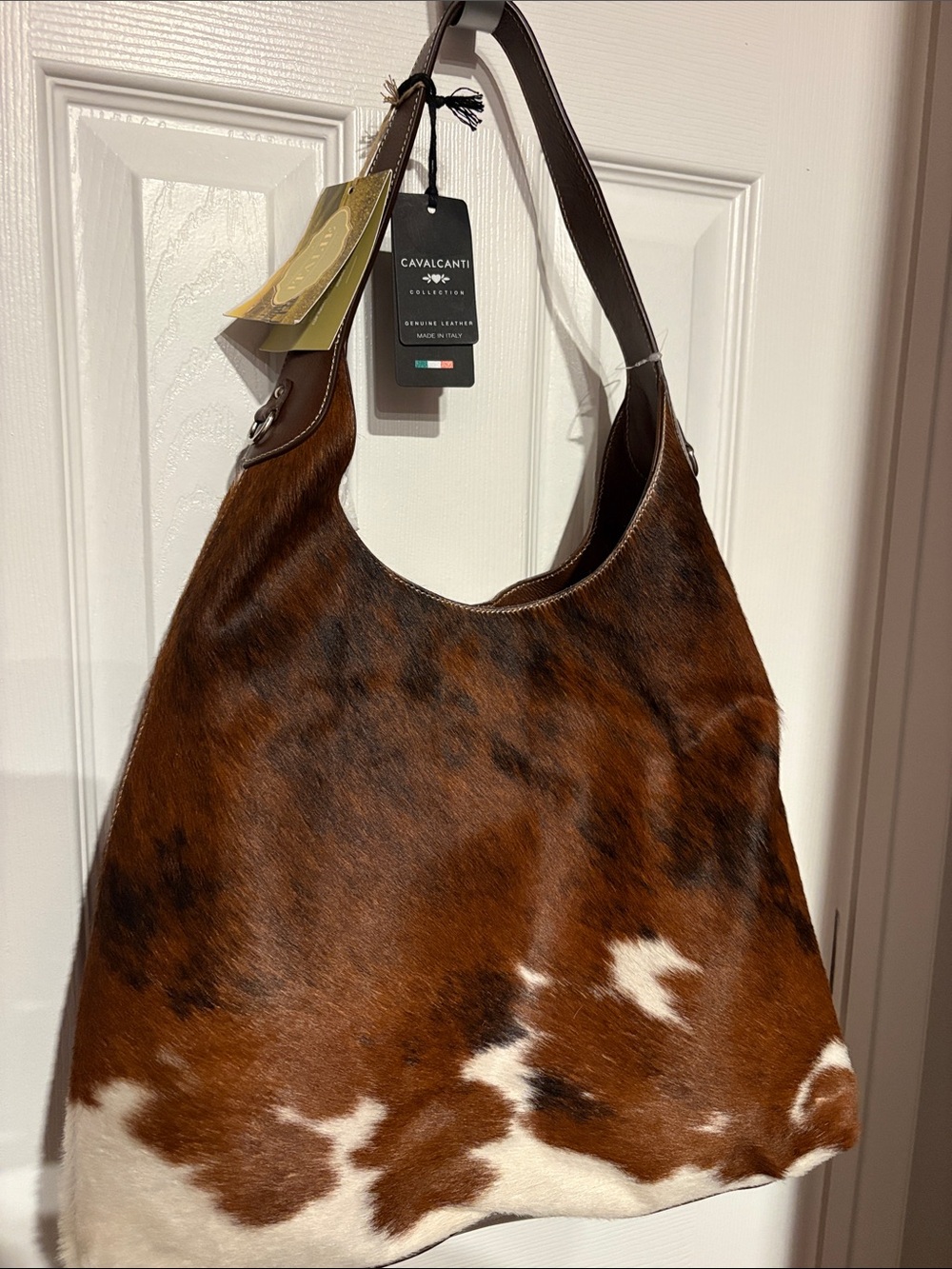 BNWT CAVALCANTI Viral Brown & White Cowhide Leather Shoulder Bag